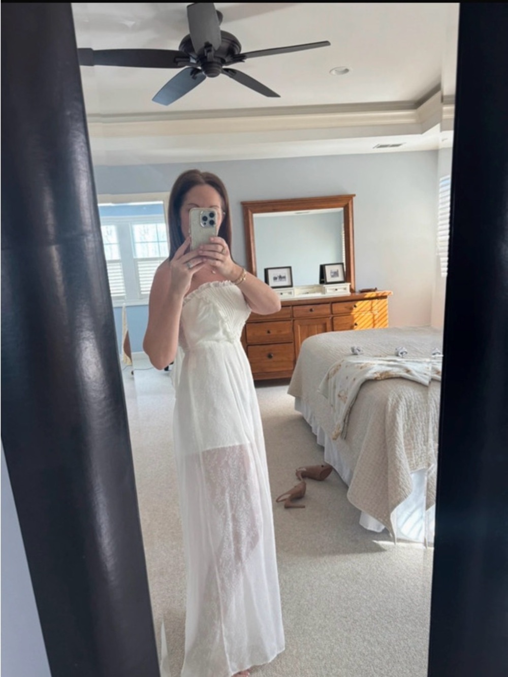 White Strapless Romper with Sheer Skirt